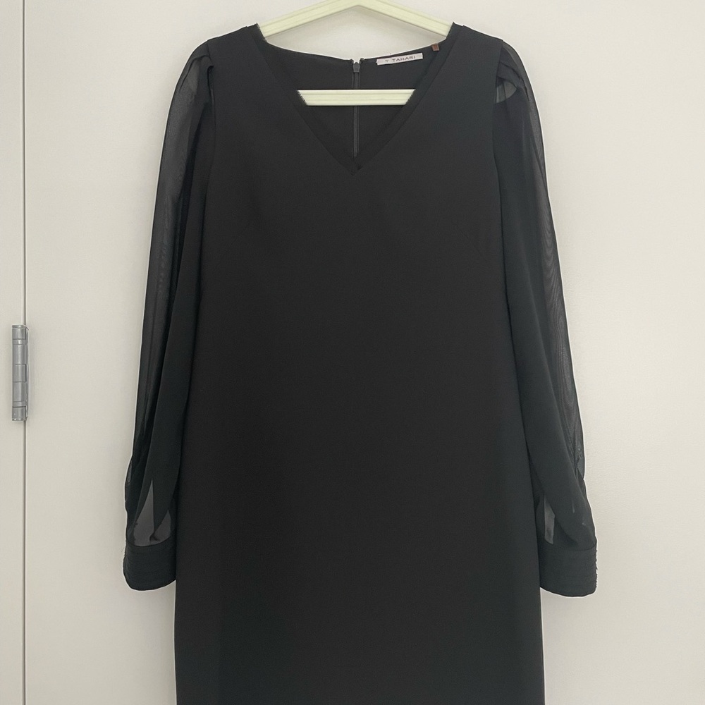 elegant see-through sleeves little black dress